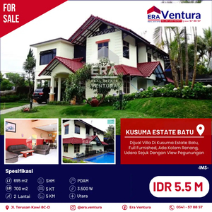 Villa Di Kusuma Estate Batu, Full Furnished, Dilengkapi Kolam Renang