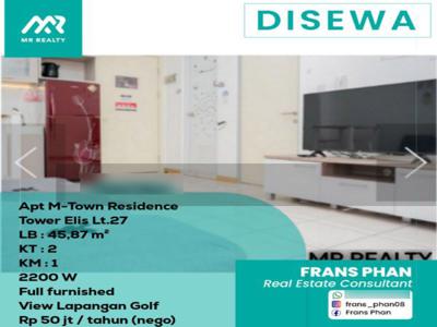 Disewa Apartemen M-Town Residences Tower Elis, Tipe 2 BR