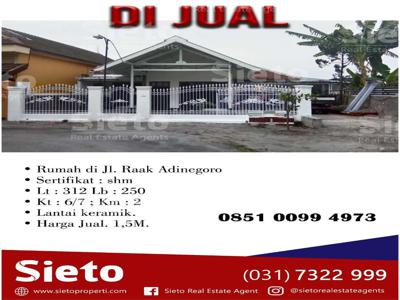 Dijual Rumah di Jl. Raak Adinegoro Mojokerto. Harga jual Rp. 1,5 M