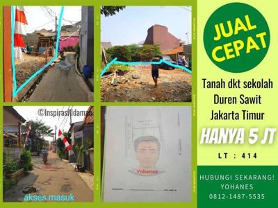 Tanah Duren Sawit LUAS 414 dkt sekolah Jakarta Timur