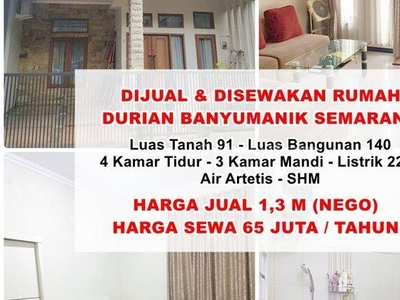 Dijual Dan Disewakan Rumah di Durian Banyumanik Semarang