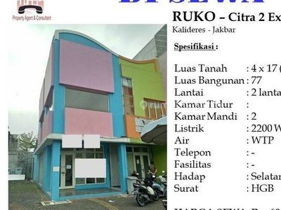 DISEWA Ruko Bagus 68 m di daerah Citra 2 Ext