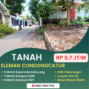 5 Menit Kampus UGM Condongcatur Tanah Sleman Siap Bangun SHM P