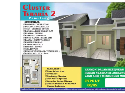 Di Jual Rumah Baru di Cluster Teraria 2, Jl. Salak 10, Pamulang - Tang