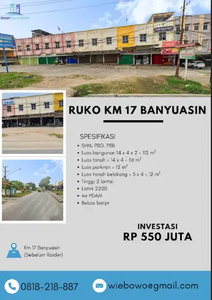 Dijual Ruko Banyuasin Palembang Km 17