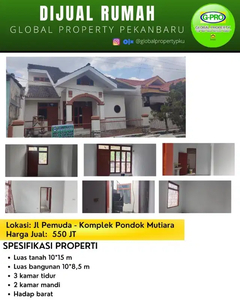 Dijual Rumah Jalan Pemuda Villa Komplek Pondok Mutiara