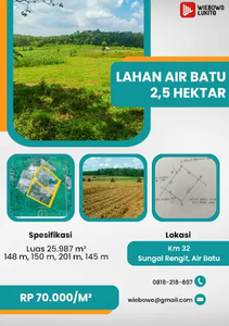 Dijual Tanah Air Batu Palembang Seluas 2,5 Hektar