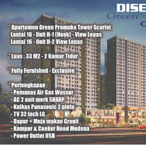 Disewa Apartment Green Pramuka City Type 2 BR Full Furnished