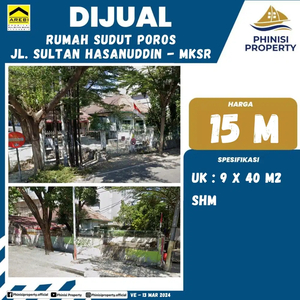 DIJUAL Rumah Sudut Posisi Terbaik di Jl Sultan Hasanuddin & Jl C.Anwar