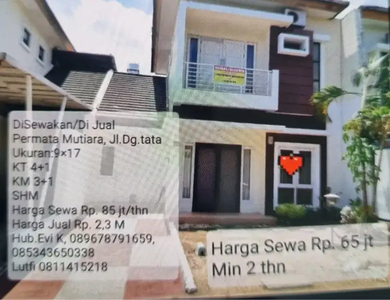 Disewakan rumah 2 lantai di Permata Mutiara Dg Tata Makassar