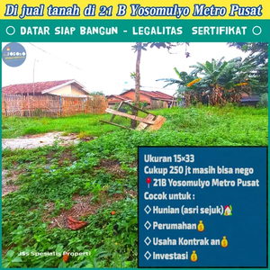 Tanah pekarangan di 21 B Yosomulyo Metro Pusat IDR 225 Jt