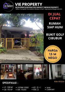 DIJUAL CEPAT NEGO SAMPE DEAL Rumah di Bukit Golf Cibubur