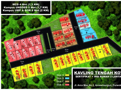 Tanah Kavling strategis perum Arcawinangun dekat kampus UNSOED & GOR