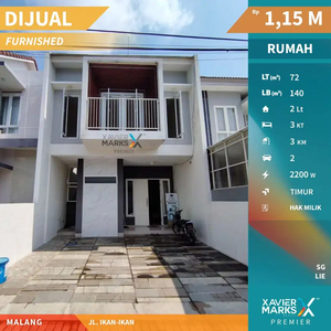 Termurah Dijual Rumah 2 Lantai Semi Furnished di Jl Ikan Ikan Malang