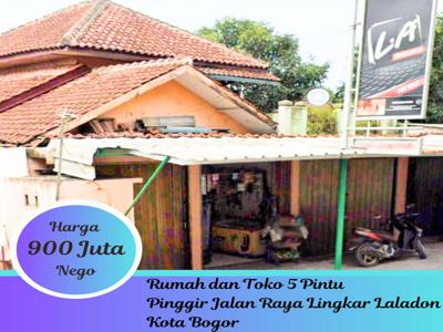 Dijual Rumah Dan Toko Lima Pintu Di Pinggir Jalan Raya Lingkar Laladon