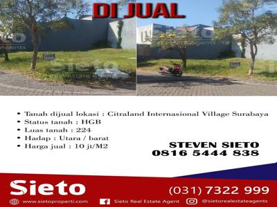 Dijual Tanah di Citraland Internasional Village SBY. Harga Rp.10 jt/m2