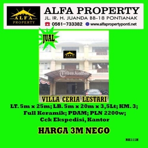 Dijual Ruko Villa Ceria Lestari 3.5 Lantai 3KM Full Keramik - Kota Pontianak