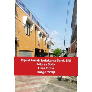 Dijual tanah strategis di belakang Bank BNI Jebres Surakarta