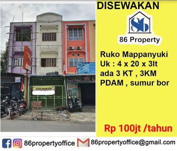 DISEWAKAN Rp 100jt/thn Ruko Jl Mappanyuki Kota Makassar