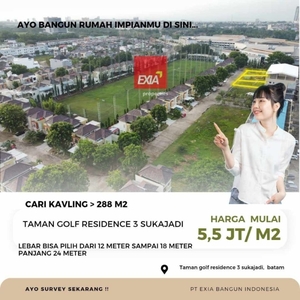 Dijual Kavling siap bangun 288 m2 taman golf residence 3 batam