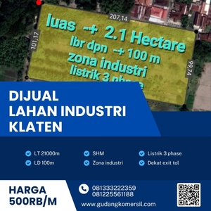 Dijual Tanah Industri Pergudangan 2,1 Hektar Berlimbah Klaten.