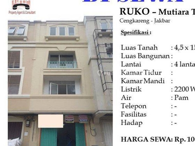 DISEWA Ruko Bagus 60 m di Mutiara Taman Palem