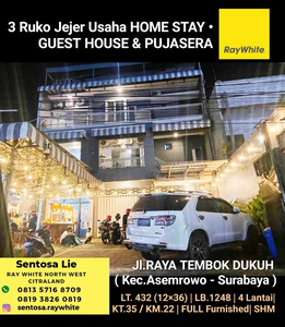 Dijual 3 Ruko Guest House 35 K.Tidur di Jl.Tembok Dukuh Surabaya