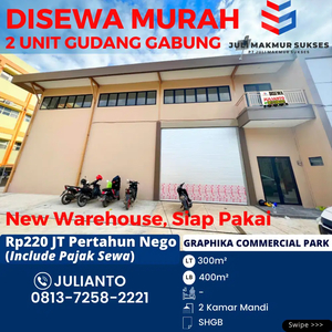 Disewa MURAH 2 Unit Gudang Gabung di Graphika Commercial Park Btm Cntr