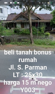 Beli tanah bonus rumah d jl s.parman, lokasi strategis&rame