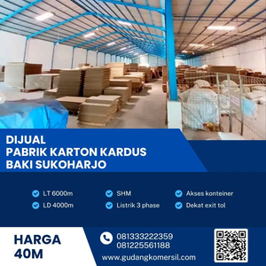 Dijual Pabrik Take Over Kardus Karton Aktif di Sukoharjo 6000m2