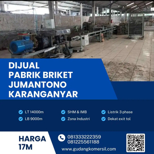 Dijual Take Over Pabrik Briket Aktif 1,4 Hektar Lokasi Karanganyar