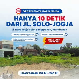 Dijual tanah Jogja Prambanan 150 m Jl Jogja-Solo SIAP BANGUN/AJB