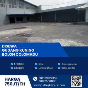 Disewakan Gudang Industri 3800m2 Non limbah Colomadu,Karanganyar!