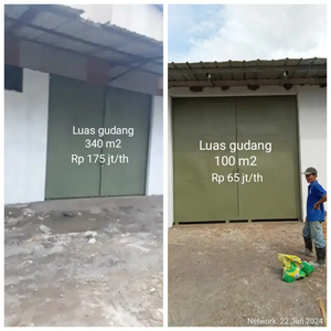 Gudang 340 & 100 m2 disewakan di Sumur Batu,Bantargebang,Kota Bekasi.