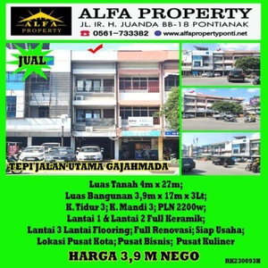 Dijual Ruko 3 Lantai 3KT 3KM Siap Pakai di Jalan Utama Gajahmada - Kota Pontianak