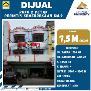 DIJUAL RUKO 2 PETAK DI PERINTIS KEMERDEKAAN KM 9 POROS JALAN RAMAI