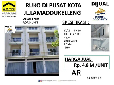 DIJUAL RUKO DI JALAN LAMADDUKELLENG PUSAT KOTA MAKASSAR STRATEGIS