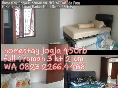 Homestay Jogja Minomartani 3KT AC Wisuda Furnis Kelurga Bulanan Harian