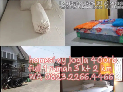Homestay Yogyakarta 3KT AC Strategis Full 1 rumah Furn Bulanan Harian