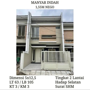 Rumah Manyar Indah Siap Huni Gress Baru 2 Lantai dkt Merr Klampis SHM