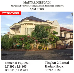 Rumah Manyar Kertoadi Hook Hitung Tanah Jalan Utama dkt MERR Kertajaya