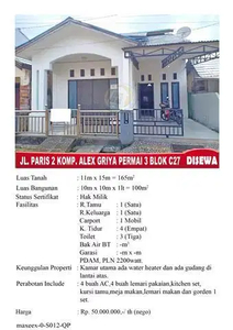 Rumah Sewa Furnish Komplek Alex Griya Permai 3 Pontianak