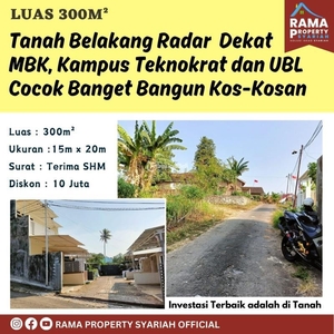 Tanah Murah Dekat Mall MBK Kedaton Lampung Luas 300m2 Surat Sertifikat SHM - Bandar Lampung