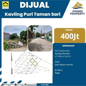 DIJUAL TANAH KAVLING DI PURI TAMAN SARI - TODDOPULI