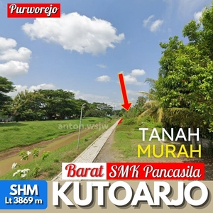 Jual Tanah Luas 3869m2 Lebar 24m2 SHM Kutoarjo Barat SMK Pancasila - Purworejo Jawa Tengah