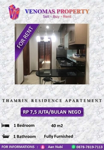 For Rent Apartment Thamrin Residence 1BR Full Furnished Tower A