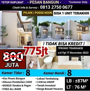 JUAL KOS UNDIP MULAWARMAN TEMBALANG 800JT DISKON 25JT