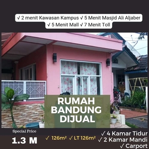 Rumah Bandung Dijual LT 126m² SHM, Lingkungan Kosan, 2 menit Kampus