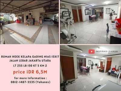 Rumah Hoek Kelapa Gading Nias 15x17 255 mtr Jalan Lebar Jakarta Utara