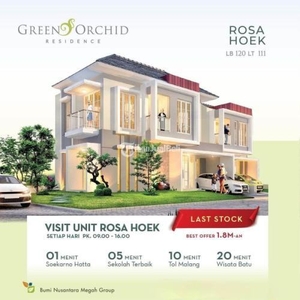 Jual Rumah Baru Tipe Rosa Pojok di Green Orchid Gress Limied Stock, Free Biaya - Malang Kota